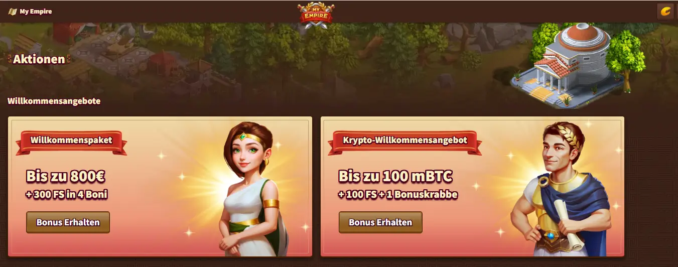 Zwei Willkommensangebote im MyEmpire Online Casino