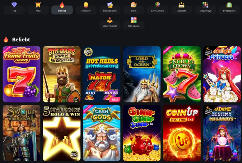 Auszug der Slots im Online Casino ExciteWin